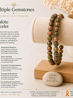 Unakite Bead Bracelet - Green & Pink
